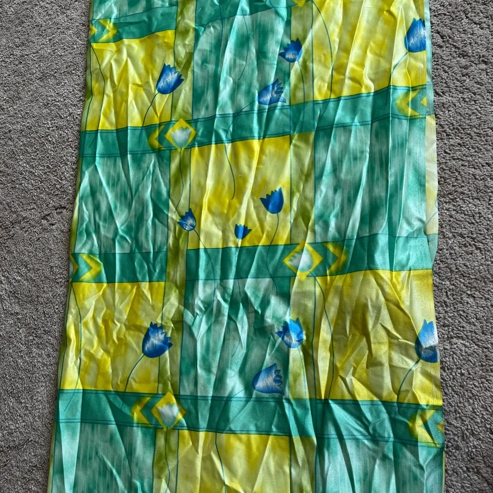 Printed blue green yellow color door window 2!panel curtain 82 * 48 each panel